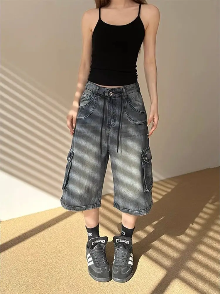 

Мужские летние джинсы в стиле ретро-американский деним, широкие брюки средней длины (7/8), повседневные, свободного прямого кроя, в уличном стиле.