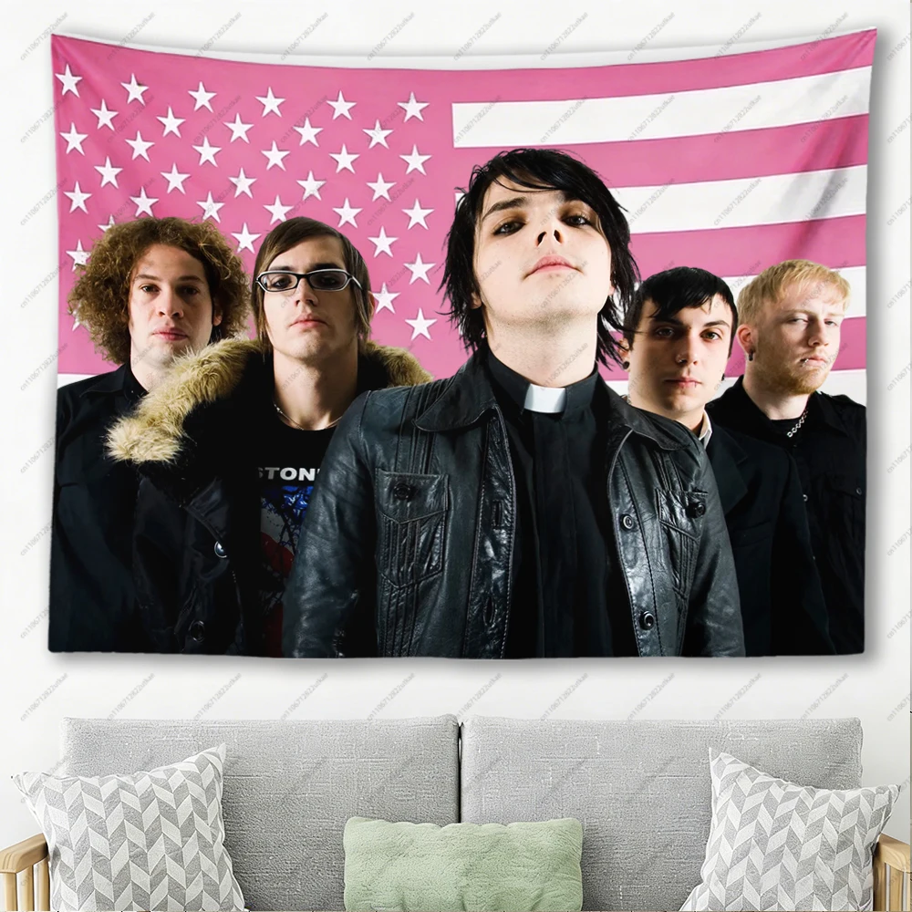 Rock Band Portrait Tapestry Pink American Flag Background Wall Hanging Cloth Bedroom Dorm Man Cave Home Aesthetic Wall Decor