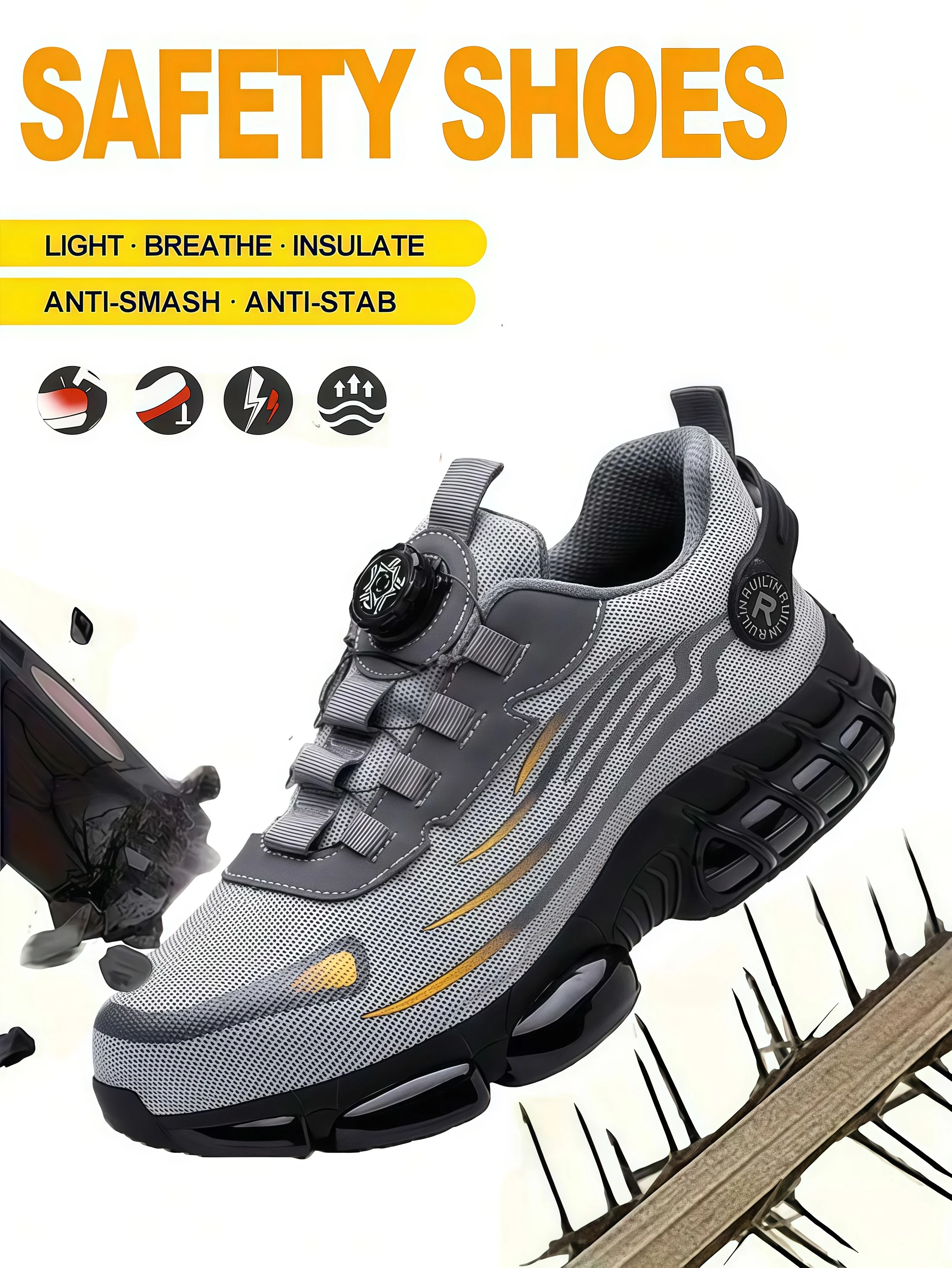 Industrielle Herren-Sicherheitsstiefel, atmungsaktive Herren-Arbeitsschuhe, durchtrittsicher, stoßfest, langlebig, bequeme Konstruktions-Sneaker – Detail 4
