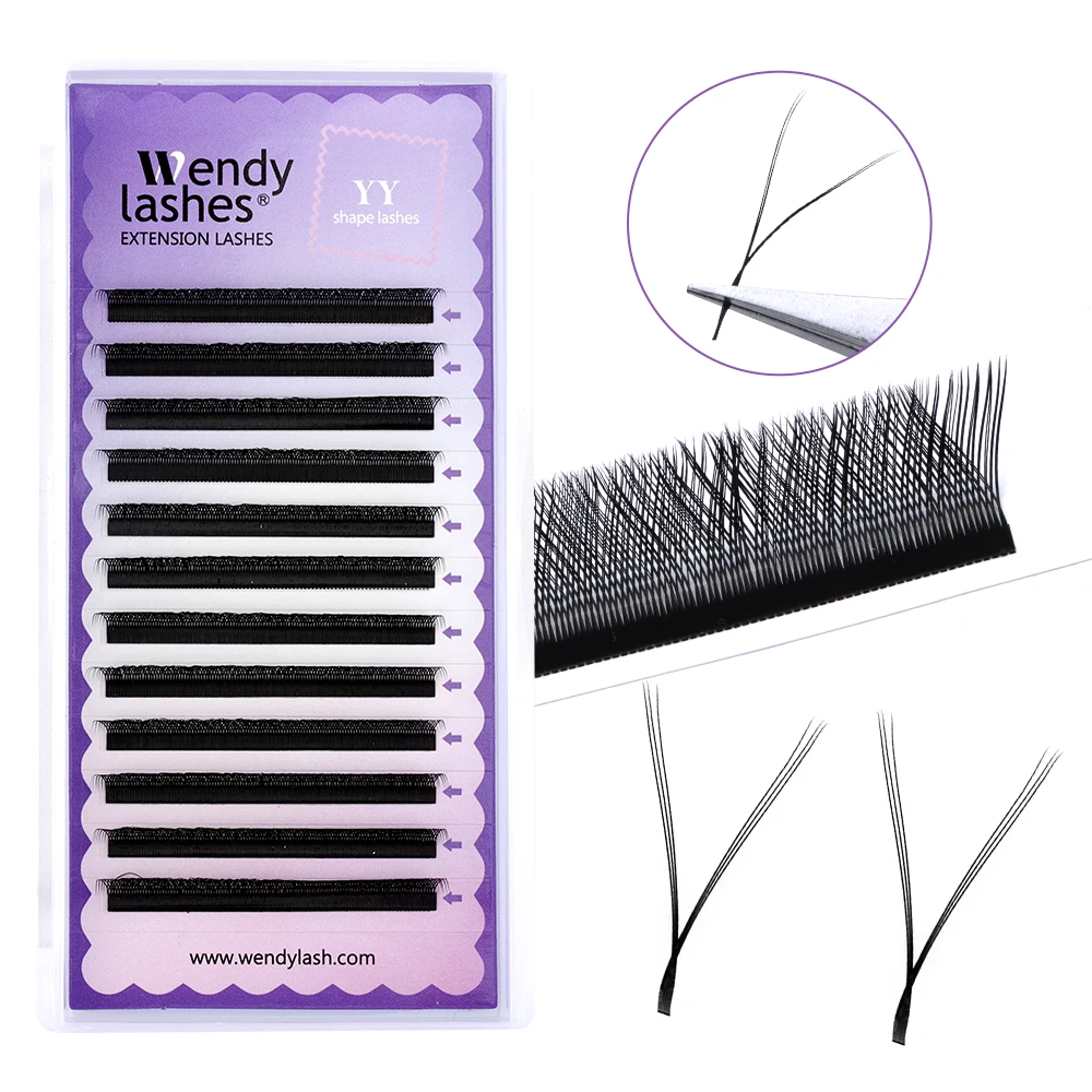 Wendy cílios yy forma extensões de cílios 12 linhas c/d onda preto y cílios pré-fabricados volume fãs individuais cílios suprimentos