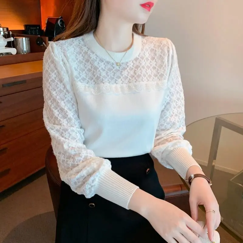 

O-neck All-match Patchwork Contrast Elegant Tops Spring Autumn Long Sleeve Loose Korean T Shirts Fashion Office Women Clothing