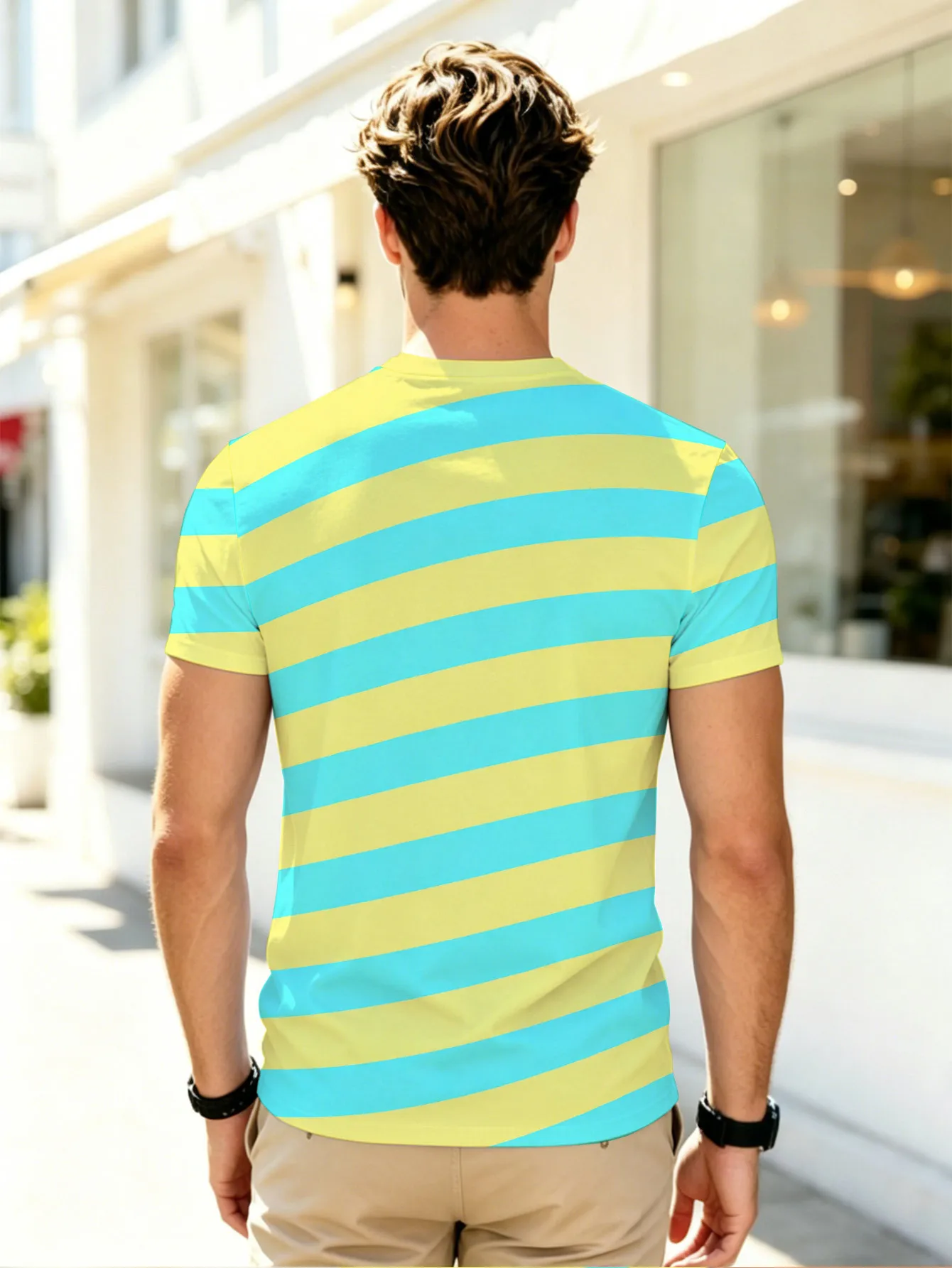 Men Mesh Sports T‑Shirt Bright Diagonal Stripe O‑Neck Short Sleeve Summer Slim Casual Street Top