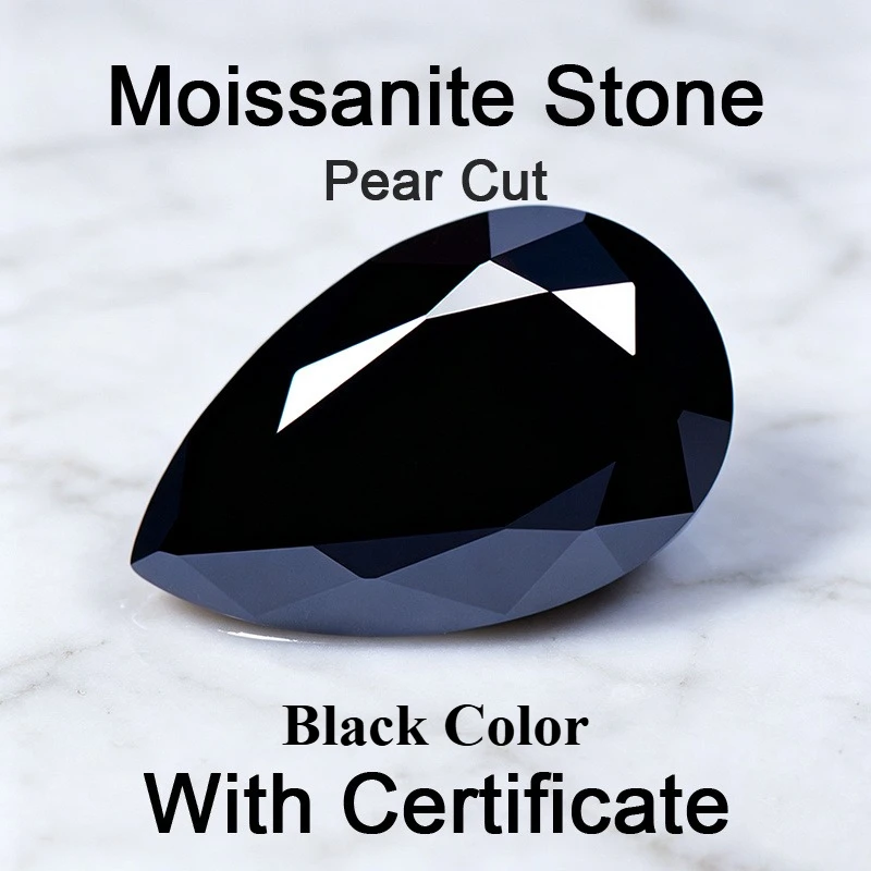Moissanit-Stein in Birnenform, Schwarze Farbe, Edelstein für DIY-Schmuckherstellung, Besteht Diamanttester mit Zertifikat – Detail 1