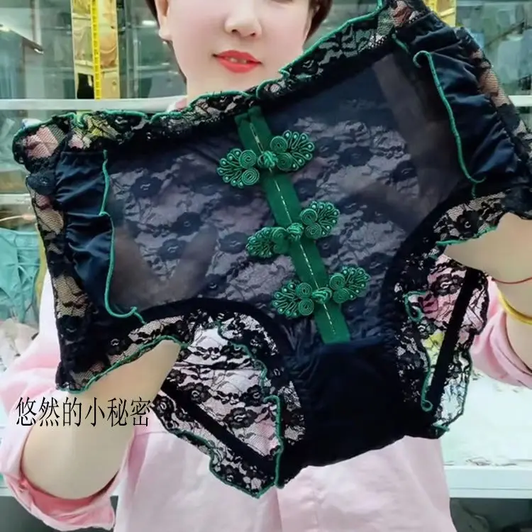 

Black Transparent Bow Lace Women Sexy Underwears Short Panties High Waist Briefs Lingeries Bottoms