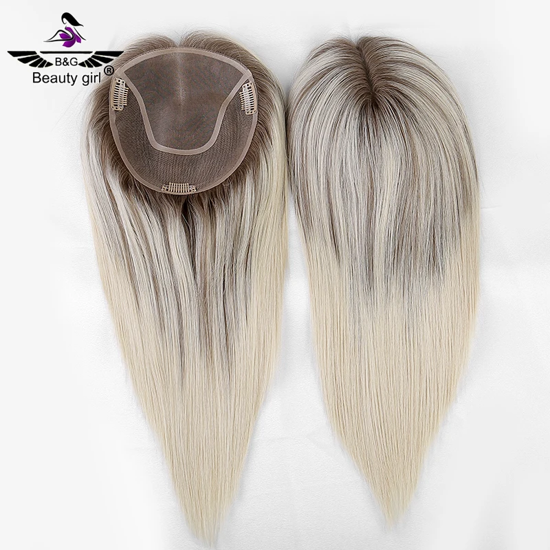 الصيف الجذور الداكنة 100% الأوروبي الشعر البشري قطع الدانتيل للنساء أومبير شقراء 6X6.5 أحادية قاعدة الشعر توبر