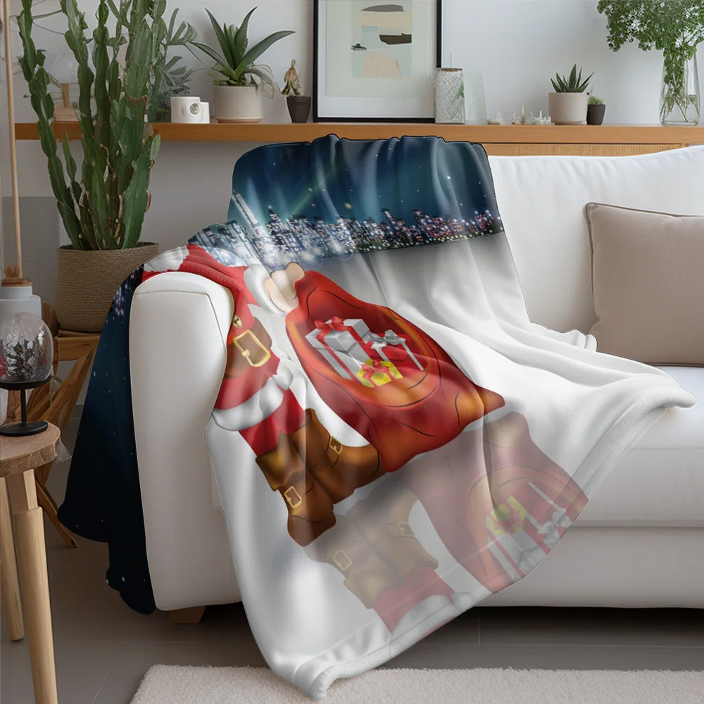 TU Festive Christmas Throw Blanket Cozy Holiday Decor Reversible Flannel Blanket Xmas Gift Home Comfort Soft Warm Bedspread Holi