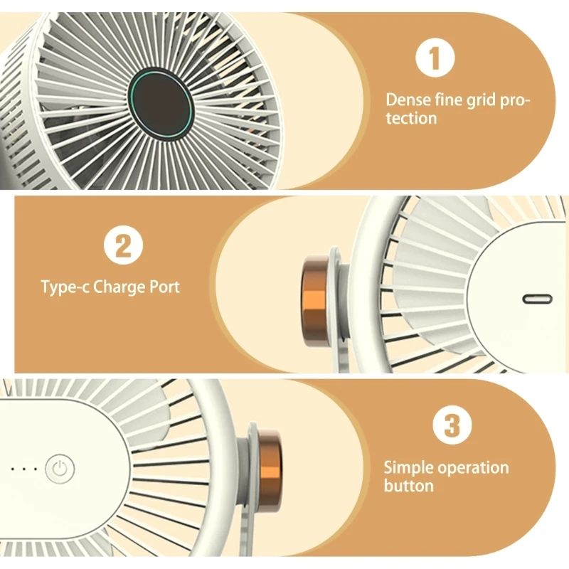 ポータブルデスクファン小型冷却吊りファンUSBデスクトップスタンディングファンキャンプドロップシップ用