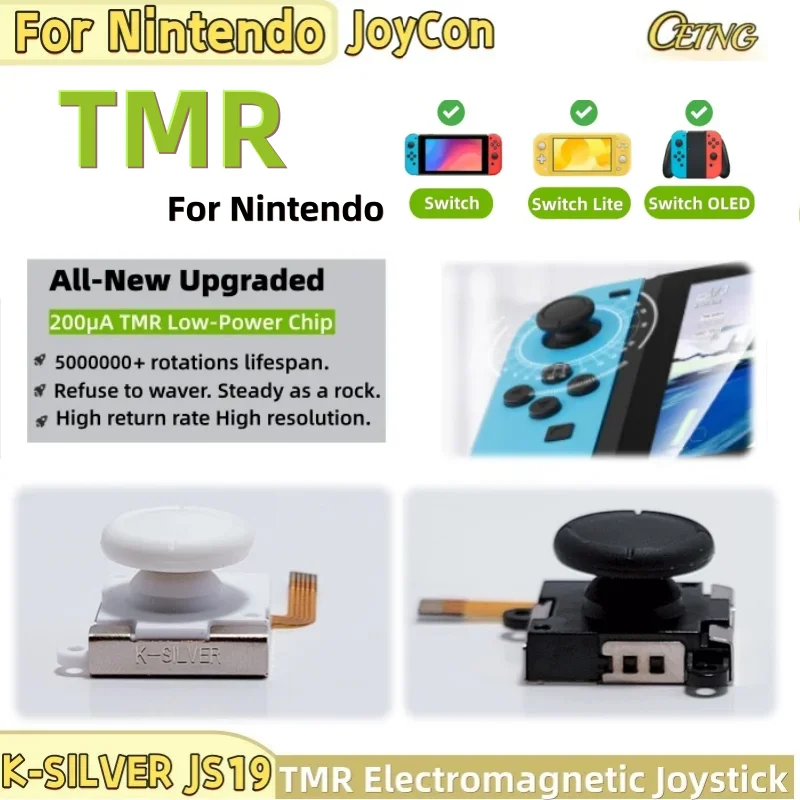 2/10 pièces K-SILVER JS19 pour Switch Joy-con TMR Joystick de remplacement, capteur magnétique, stick analogique 3D pour Switch OLED