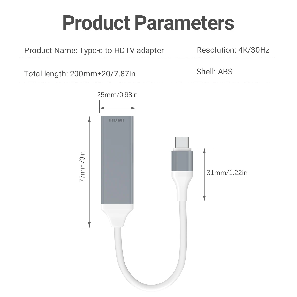 4K 30Hz USB-C Male to HDMI Female Adapter Type-C Converter Thunderbolt 3 Compatible for Samsung S24/23 Ultra Dell XPS Pixel