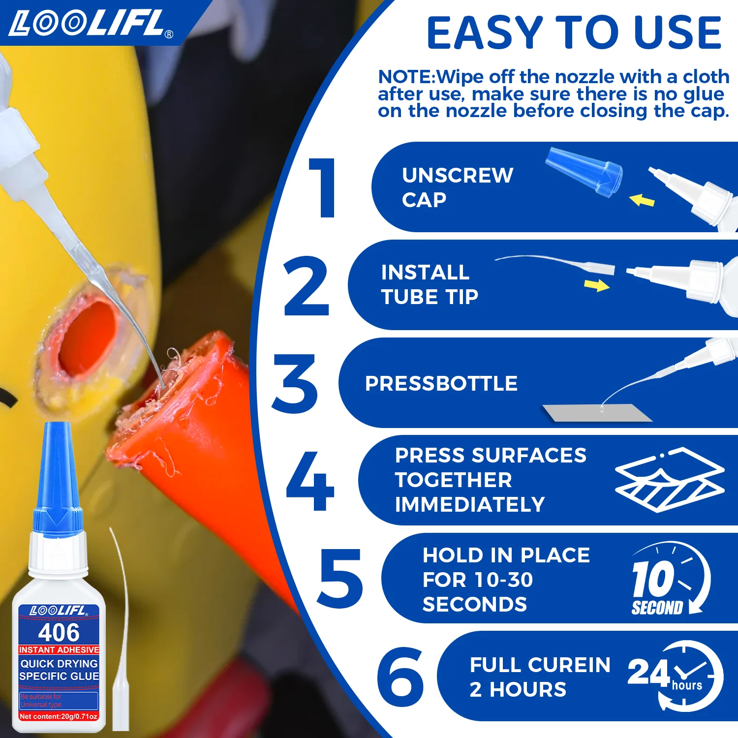 Super Cyanoacrylate Plastic Glue, Waterproof, Resistant to High and Low Temperatures, Suitable for Toys, Plastics and Repairs.