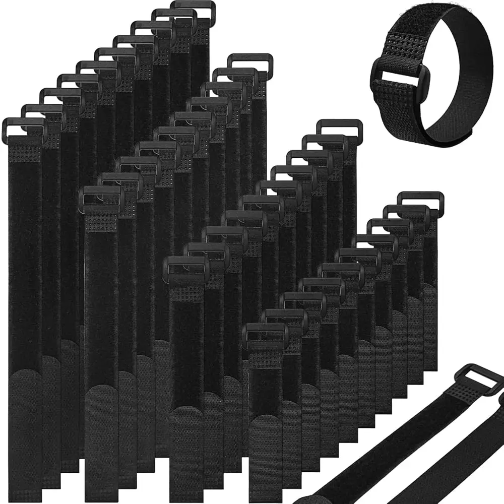 40pcs Reusable Cable Ties - 4 Sizes (6/8/10/12 Inch) - Hook and Loop Cinch Straps for Wire Management - Heavy Duty Cord Organ