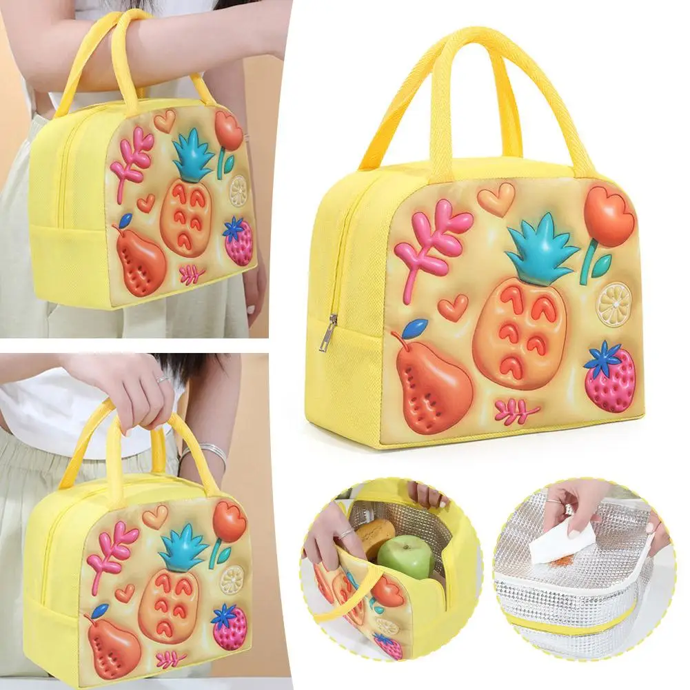 3D Cartoon Animal Pattern Lunch Bag Thickened Handheld Insulated Lunch Box Bags Large Capacity Children Bento Bag