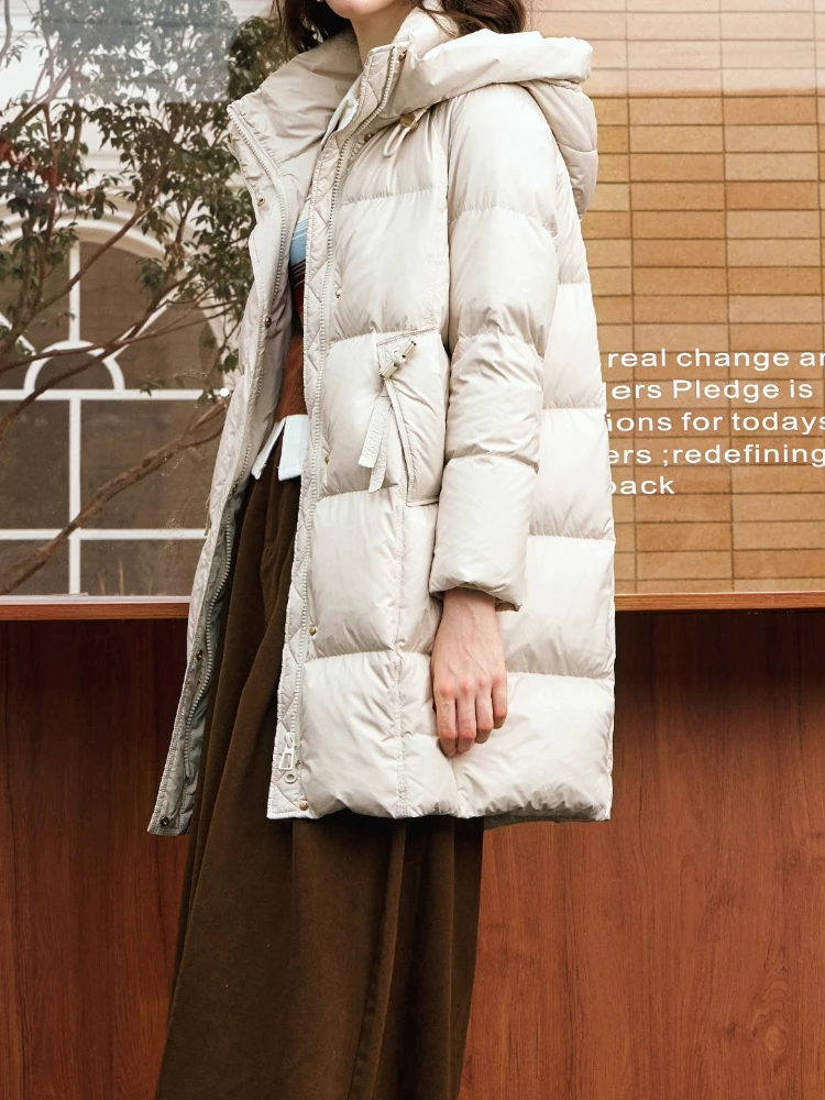 OLrain Dames Lange Donsjack 2025, Winter Stand Capuchon Kraag Abrikoos Kleur Warm Commuter Veelzijdige Puffer Jas GWO56DY95051