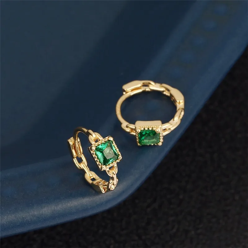 

S925 Silver Plated 18K Gold Geometric Square Green Zircon Stud Earrings For Women High-end Banquet Gift Jewelry