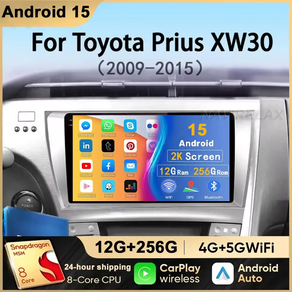 

Для Toyota Prius 3 XW30 2009-2015 Android 15 Автомобильный радиоприемник Мультимедийный видеоплеер GPS-навигация Carplay 4G QLED Экран DSP Стерео