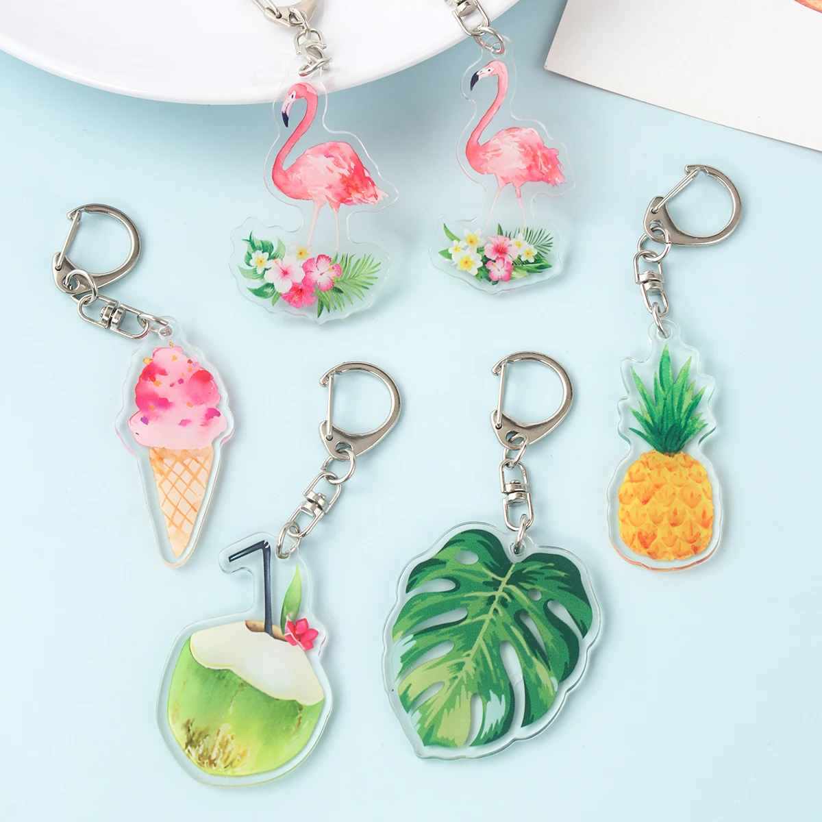 Hawaii Acrylic Flamingo Pineapple Pendant Summer Beach Birthday Party Decorations Kids Favors Gifts Hawaii Luau Tropical Party