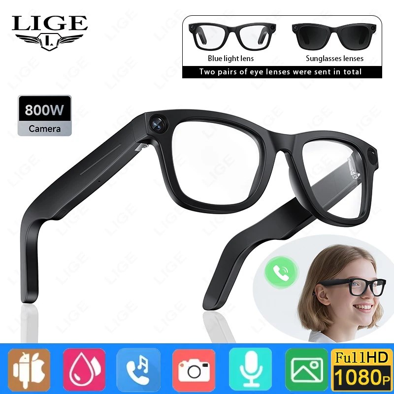 

2025 New Anti-shake Video Camera Glasses Sunglasses AI Voice Wake-up Glasses Music Noise Reduction Bluetooth Call Smart Glasses
