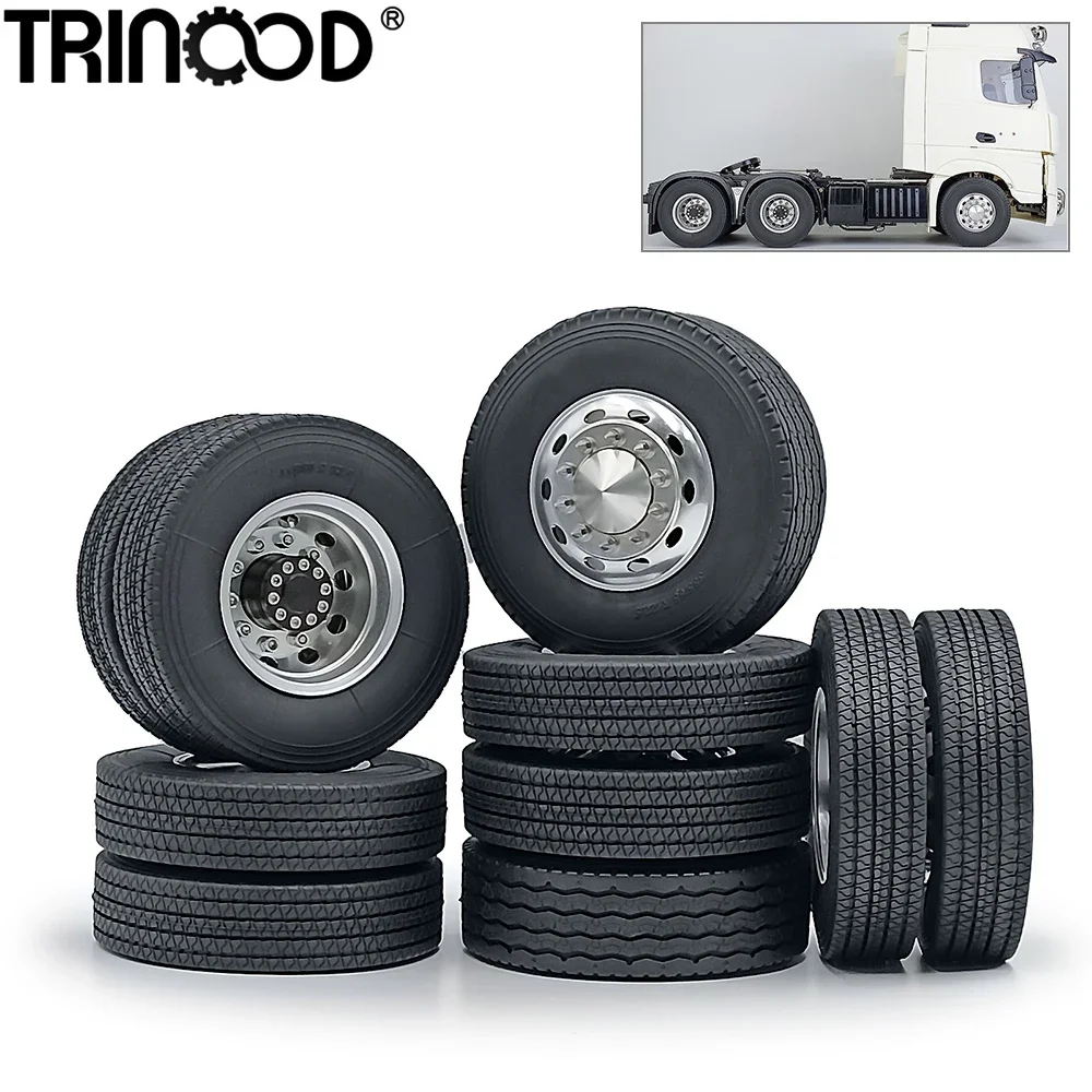 

TRINOOD Tamiya 6x6 Wheel Tires Complete Set Front & Rear Metal Wheel Hub Rubber Tyre for 1/14th RC Tractor Truck Car Parts