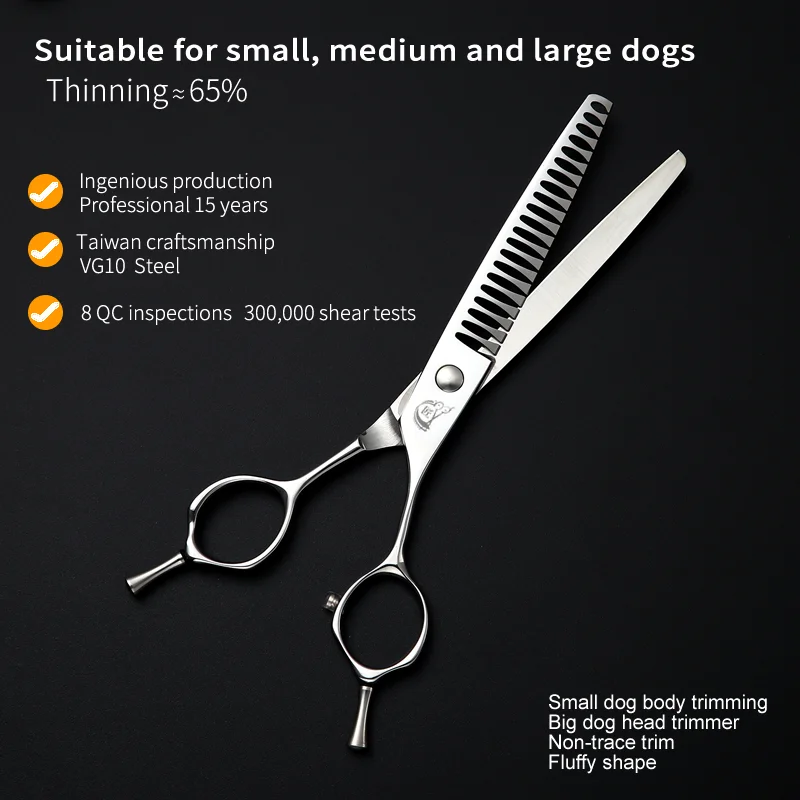 Crane JP VG10 Steel 6.5 Inch 21 Teeth Pet Dog Grooming Scissors Chunker Shears For Dogs Thinning Rate 65% Groomer