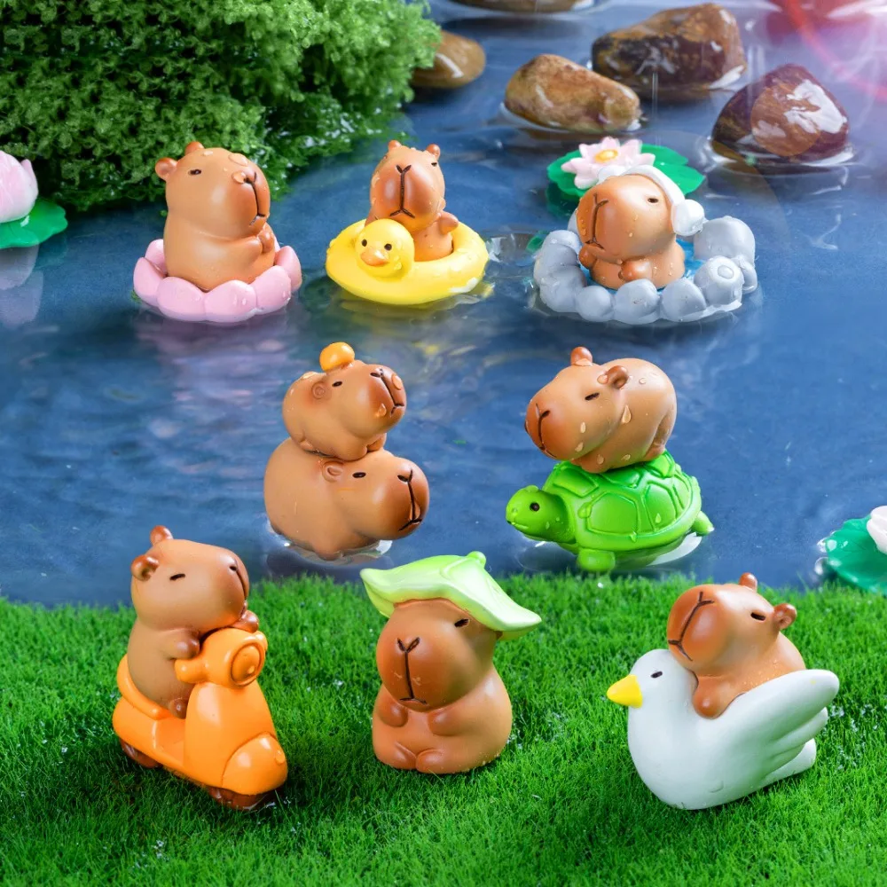 Swimming Capybara Figure Toys Take Bath Tortoise Simulation Capibara Model Cute Cycling Capybara Animals Figures Ornaments