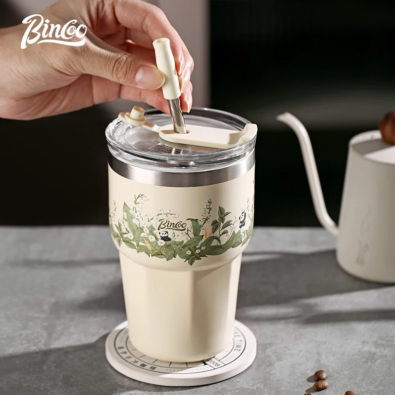 Bincoo Coffee Thermos Cup Hand-brewed Ear-hanging Coffee Cup Direct Drinking Straw Drinking Cup Car Small Portable High-value