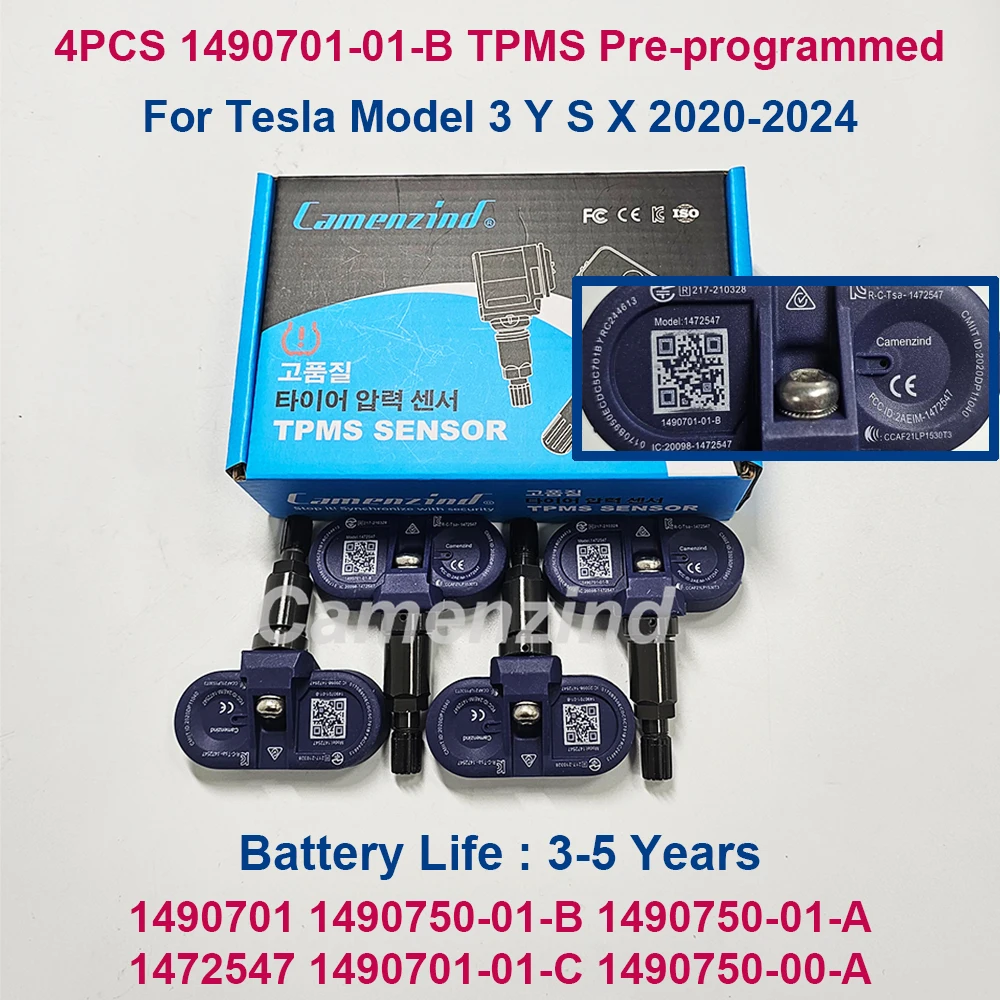 

Комплект из 4 датчиков TPMS Bluetooth 1490701-01-B для Tesla Model 3, Model Y, Model S, Model X 2021-2022 годов (149070101B, 149070100B, 1490701-00-B, 1472547)