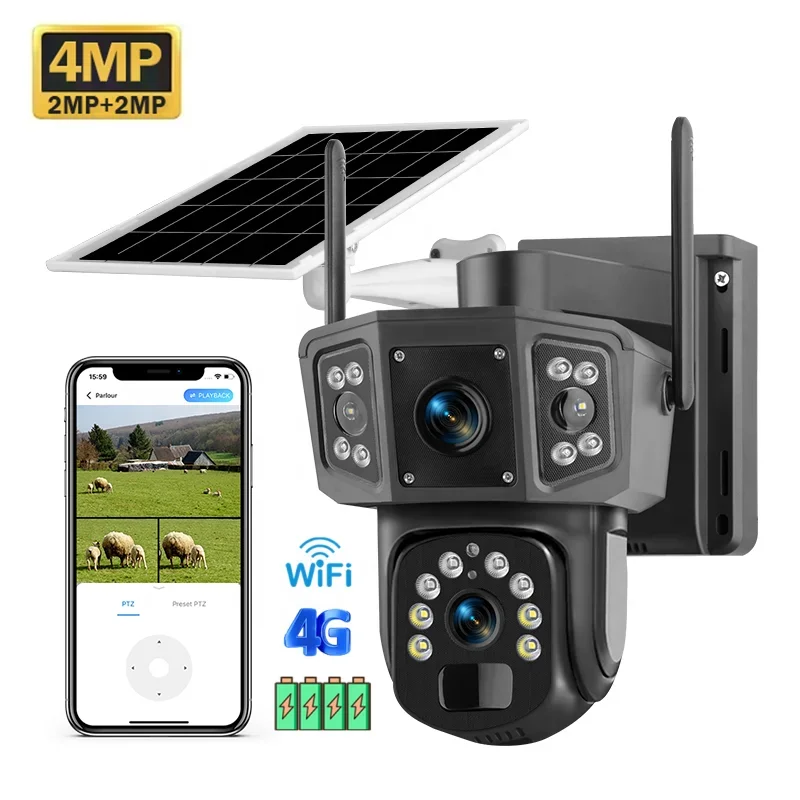 2026 V380 Pro 4MP Wireless PTZ Solar CCTV Camera 8000mAh Rechargeable Battery Dual Lens WiFi Security Security Linkage Alarm