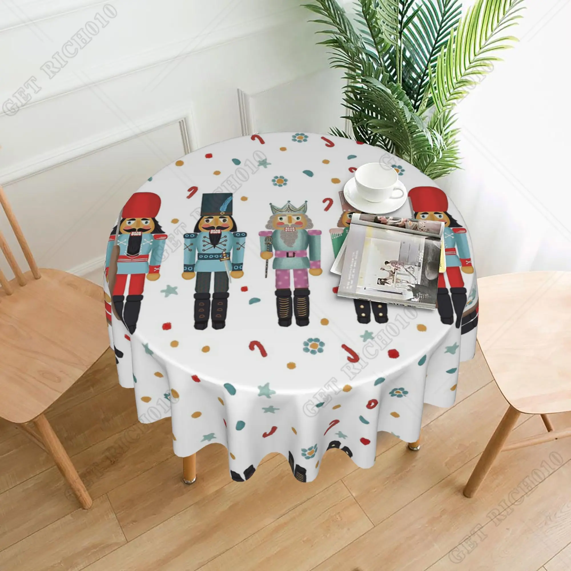 Nutcracker Christmas Round Tablecloth Waterproof Cute Xmas Holiday Table Cloth Cover Washable 60in Dining Decorative for Home