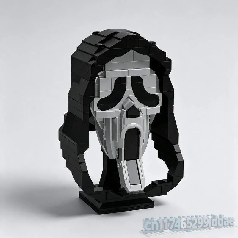 536Parts Ghostface Mask Bust Horror Character Sculpture Model Custom Puzzle DIY Creative Assembly Educational Blocks Toy Gifts