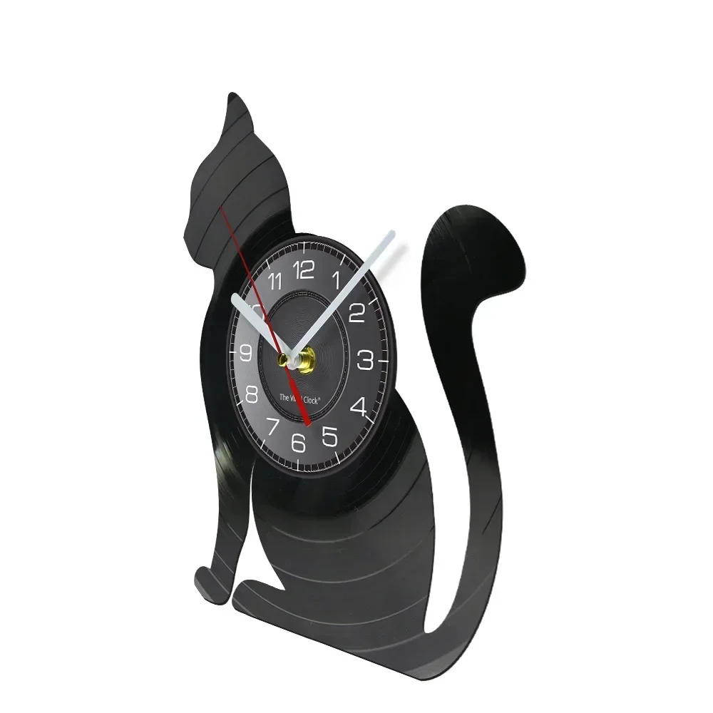 Sitting Cat Silhouette Wall Clock Cat Vinyl Record Clock Unique Cat Gift for Lovers Pussycat Home Decor Vinyl Record Art