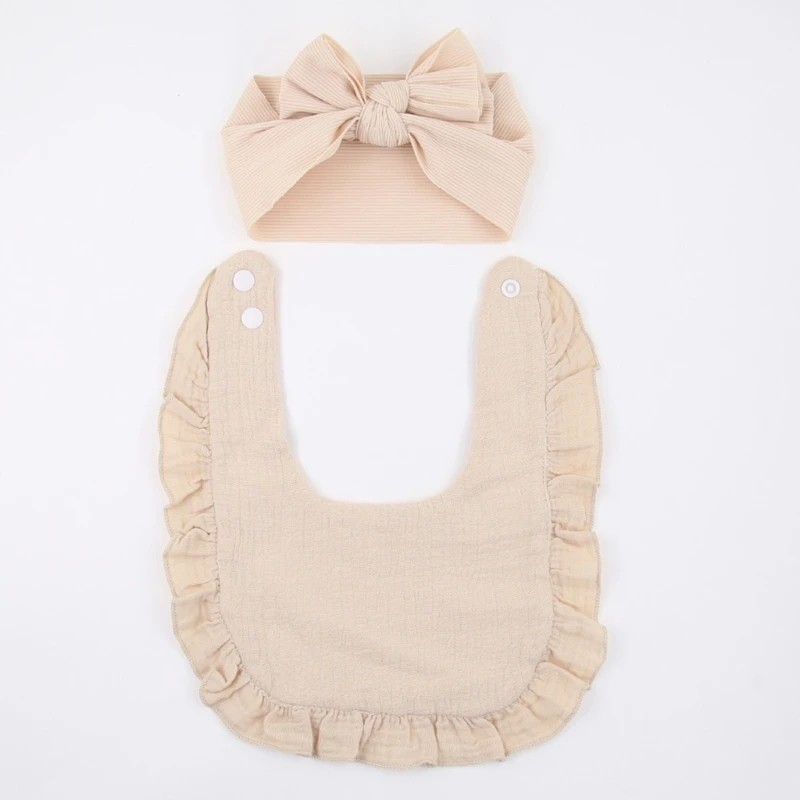 Pasgeboren boog hoofddoek met kwijlenbeschermer set Trendy katoenen slabbetjes en hoofdbandensets Modieuze babyslabbetjes