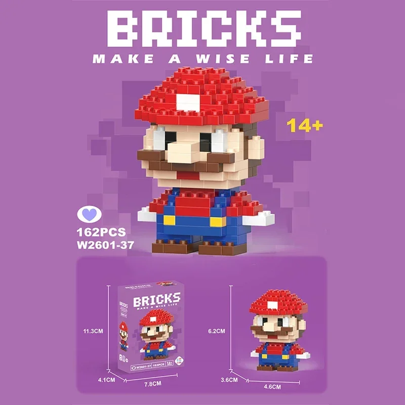 NEW Mini Super Mario Bros Building Blocks Cartoon Anime Character Luigi Assembled Model Kids Toys Birthday Gift