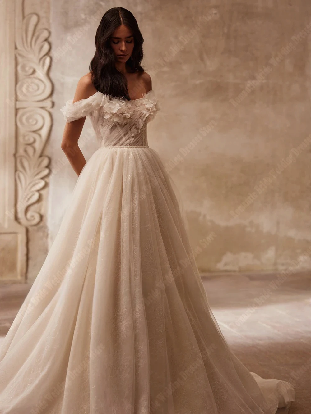 Abiti da sposa da donna con colletto A cuore abito da sposa in Tulle con spalle scoperte elegante una linea orlo soffice lunghezza di lavaggio Vestido De Novia