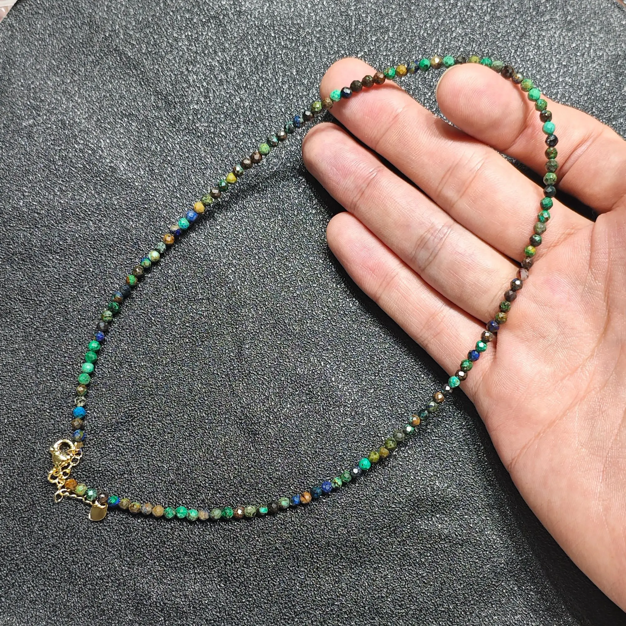 Natural Azurite Necklace Gemstone 3mm Faceted Beads Gold Tone Alloy Clasp Extension Chain Choker Jewelry Supply 1 Piece