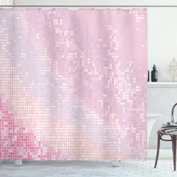 Glitter Dot Shower Curtain, Modern Small Tiles Shape, Simple Classical Design, Waterproof Cloth Fabric Bathroom Curtains