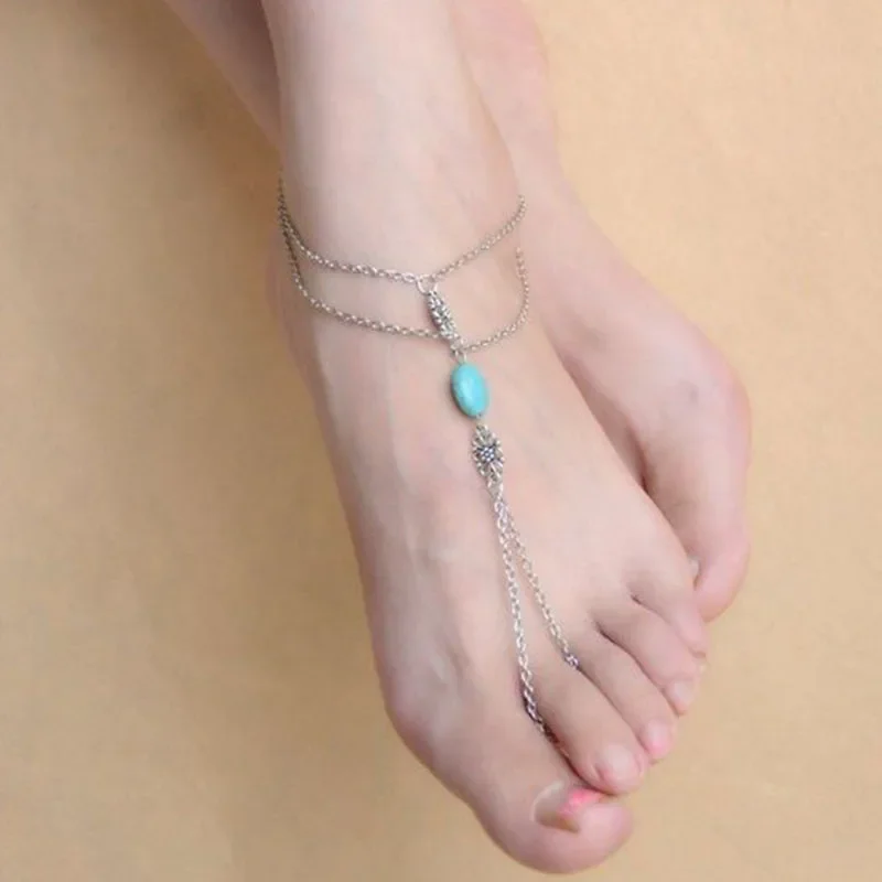 Infinity stones barefoot sandals body jewelry anklet, BOHO/ Bohemian/ Hippie sparkly 7 chakra chain anklet