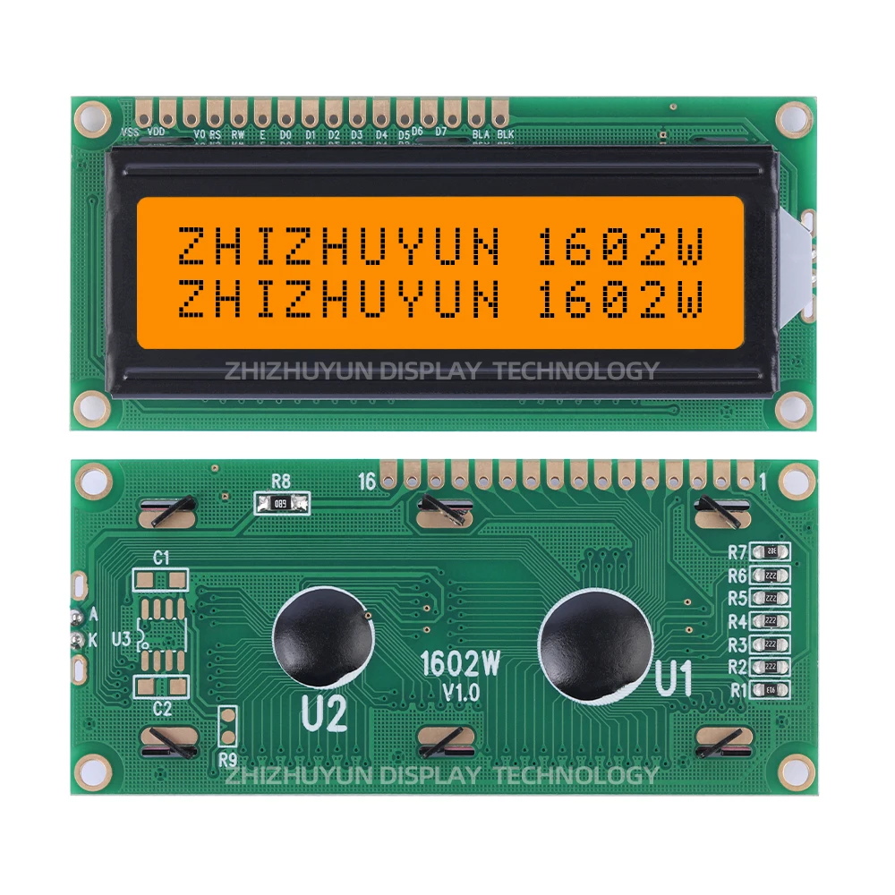 Pantalla LCD de caracteres de 1602W, membrana verde amarilla, Marco alto Stn, LCM en inglés, suministro estable de productos