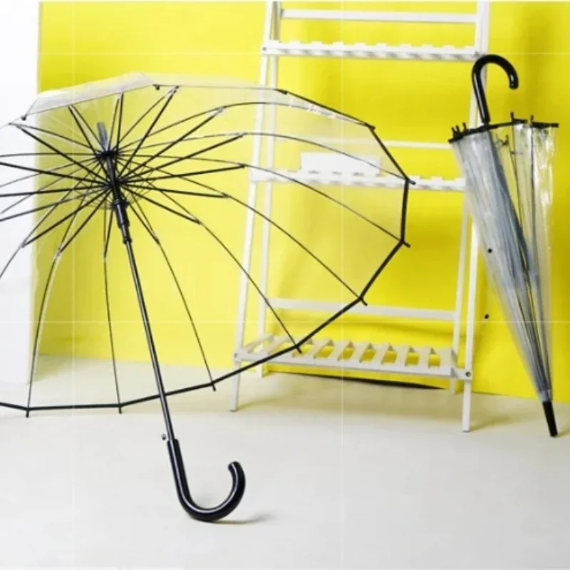 Transparent Long Handle Umbrella White POE Clear Canopy Fresh Style for Women Students Rain Travel School Daily Use 투명 장우산