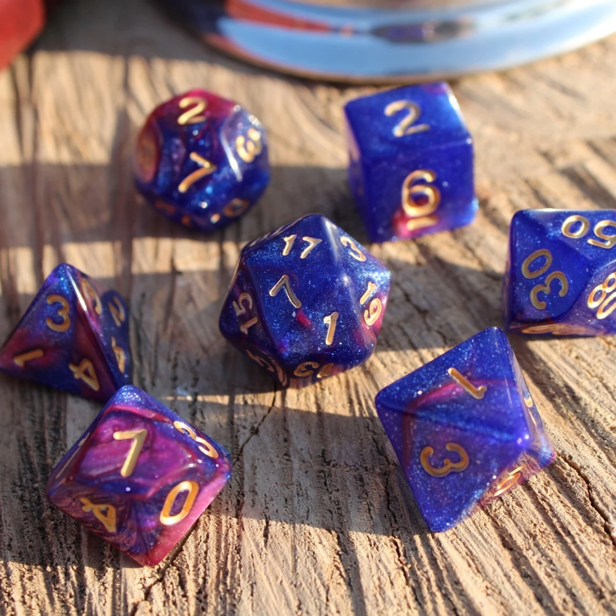 7Pcs/Set Dark Blue and Purple Starry Sky Galaxy Dice for DND Dungeons and Dragons Table Games D&D RPG Tabletop Roleplaying