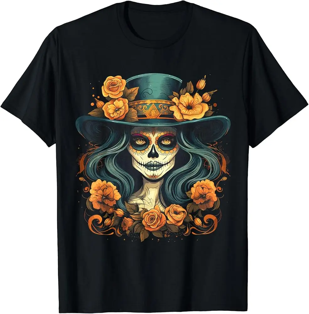 La Catrina Day of the Dead Sugar Skull Women T-Shirt Men Clothing Y2K tops Unisex Summer Short Sleeve