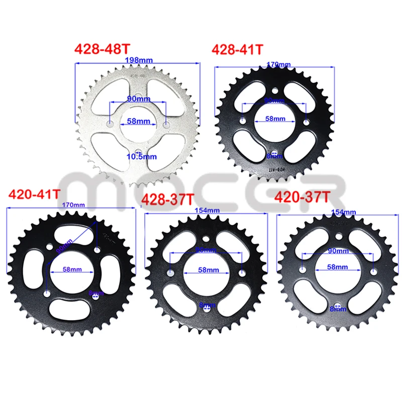 420/428 Chains 37T/41T/48T tooth 58mm Rear Chain Sprocket for ATV Quad Pit Dirt Bike Buggy Go Kart Motorcycle Accessories