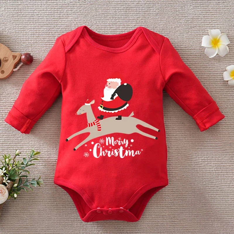 

New Year Clothing Baby Long Sleeved Cotton Cartoon Print Bodysuits Infant Baby Boys Girls Jumpsuit 2024 New Christmas Costume