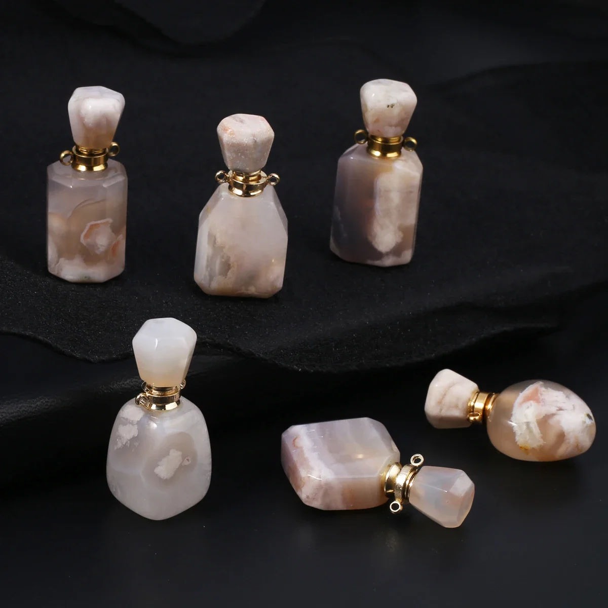 Mix Color Natural Stone Perfume Bottle Pendant Women Essential Oil Diffuser Charms for Making DIY Jewelry Necklace Gift