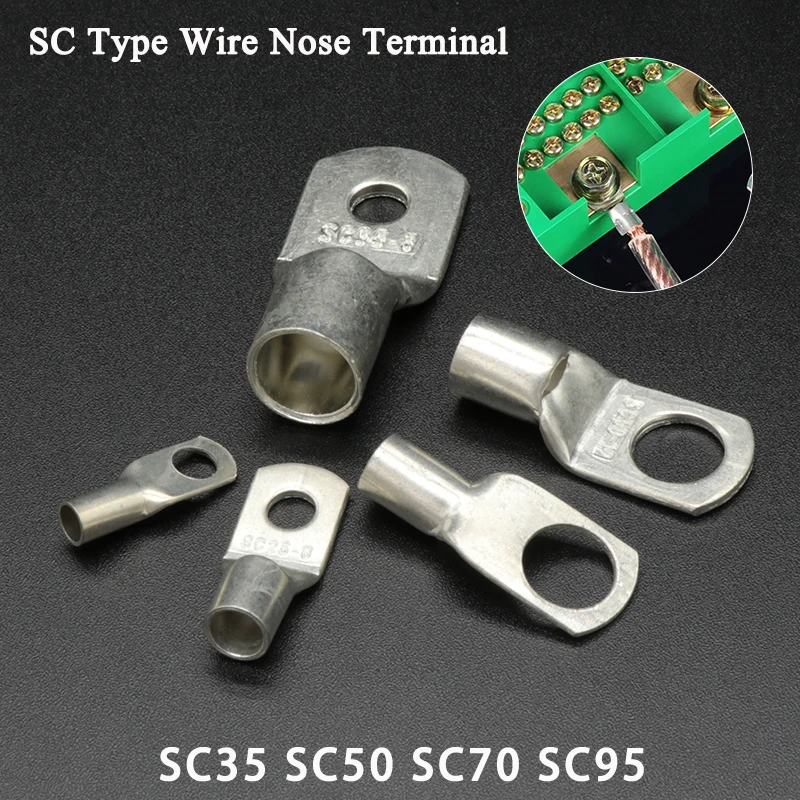 1~50Pcs SC Type Wire Nose Terminal SC35 SC50 SC70 SC95 Bare Copper Battery Block Lugs Hole ID 6 8 10 12mm Crimp Wire Connectors