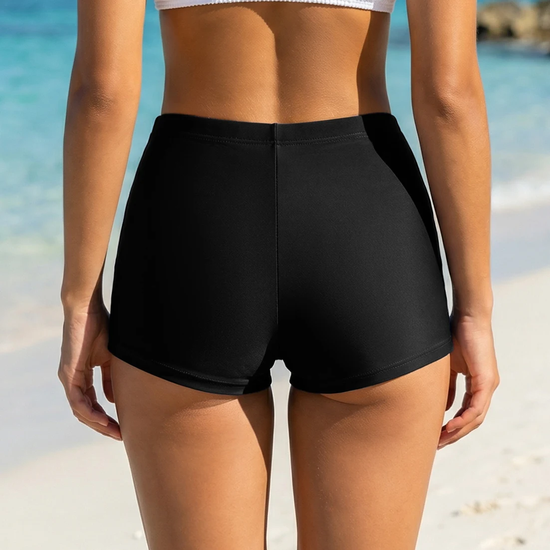Anfilia Swim Shorts for Women Stretchy Board Shorts Solid Tankini Bottoms Sport Swimsuit Bottoms