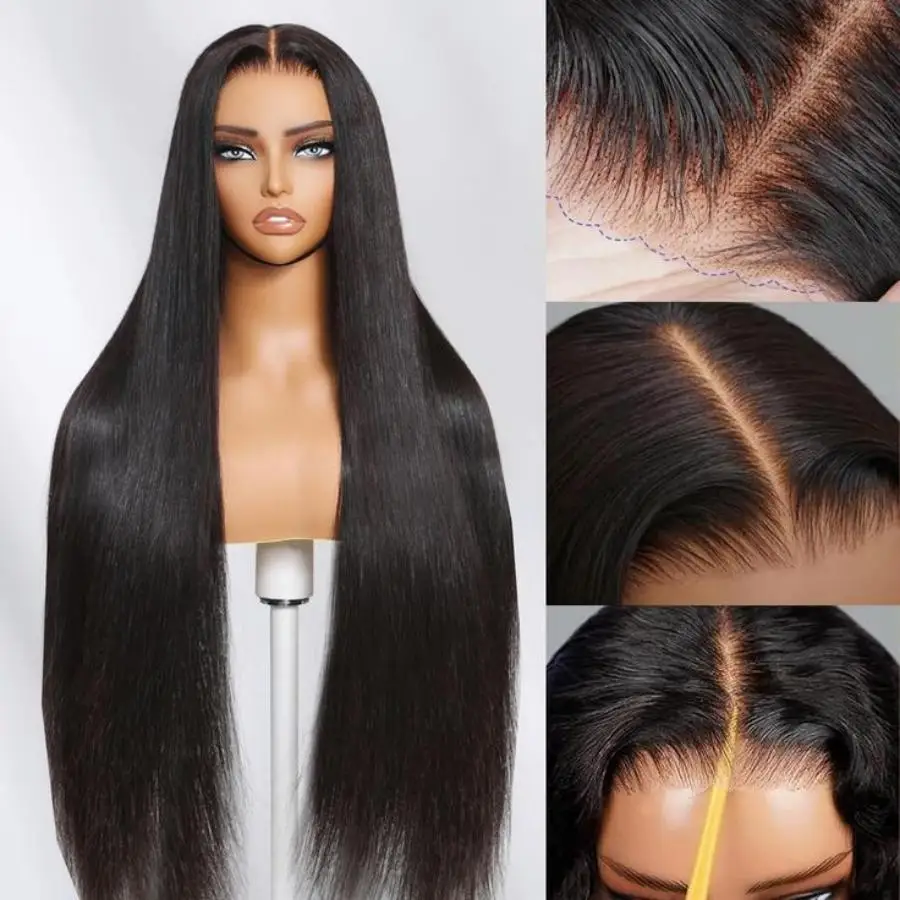 

30 Inch Glueless Wigs Black Bone Straight Wear and Go Pre Plucked Pre Cut Human Hair Ready to Wear Lace Front Wigs Closure Wigs