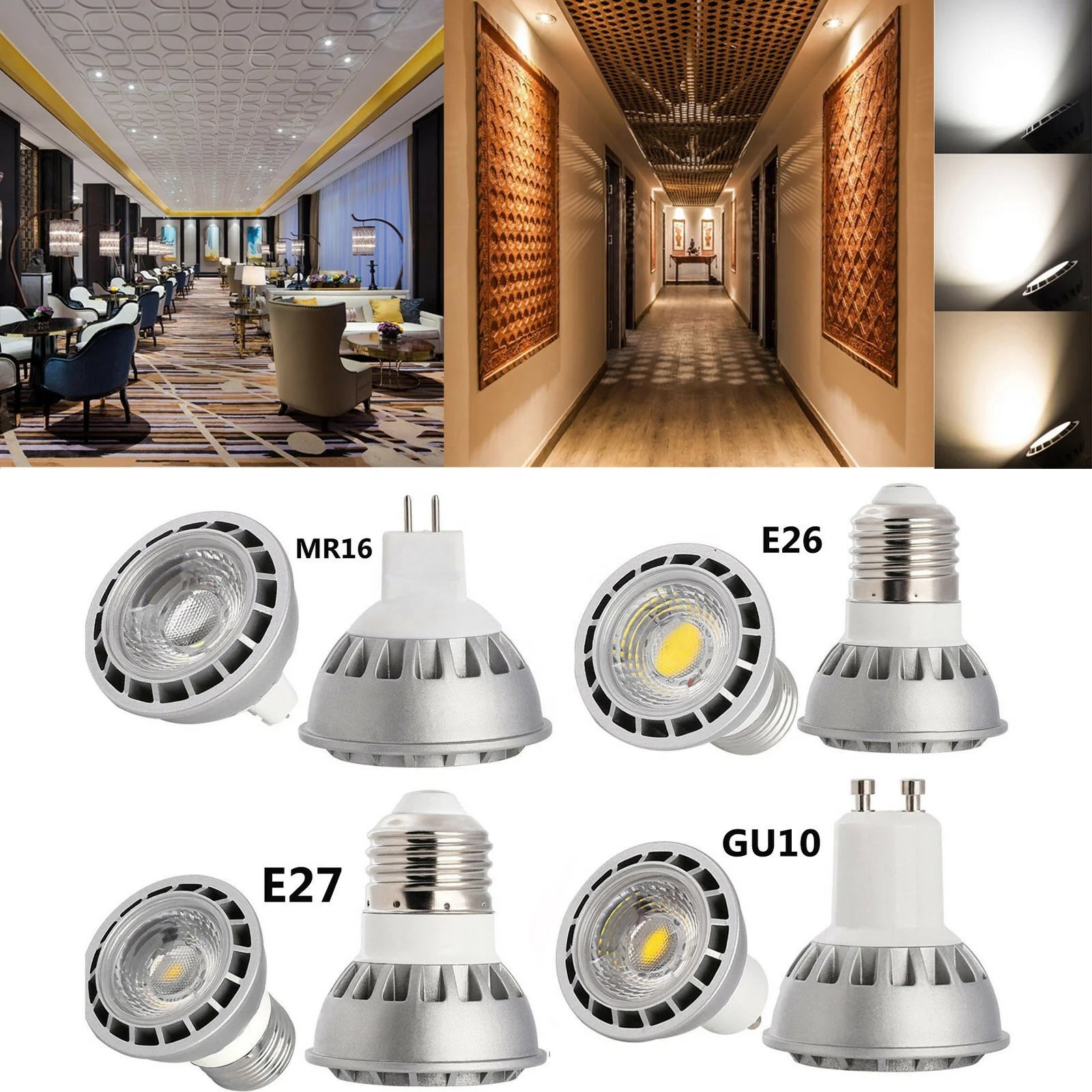 10Pcs Ultra Bright Dimmable COB Lamp Cups Warm White E27/GU10/MR16 3W/5W/7W Spotlights for Commercial Lighting Halogen Equivalen