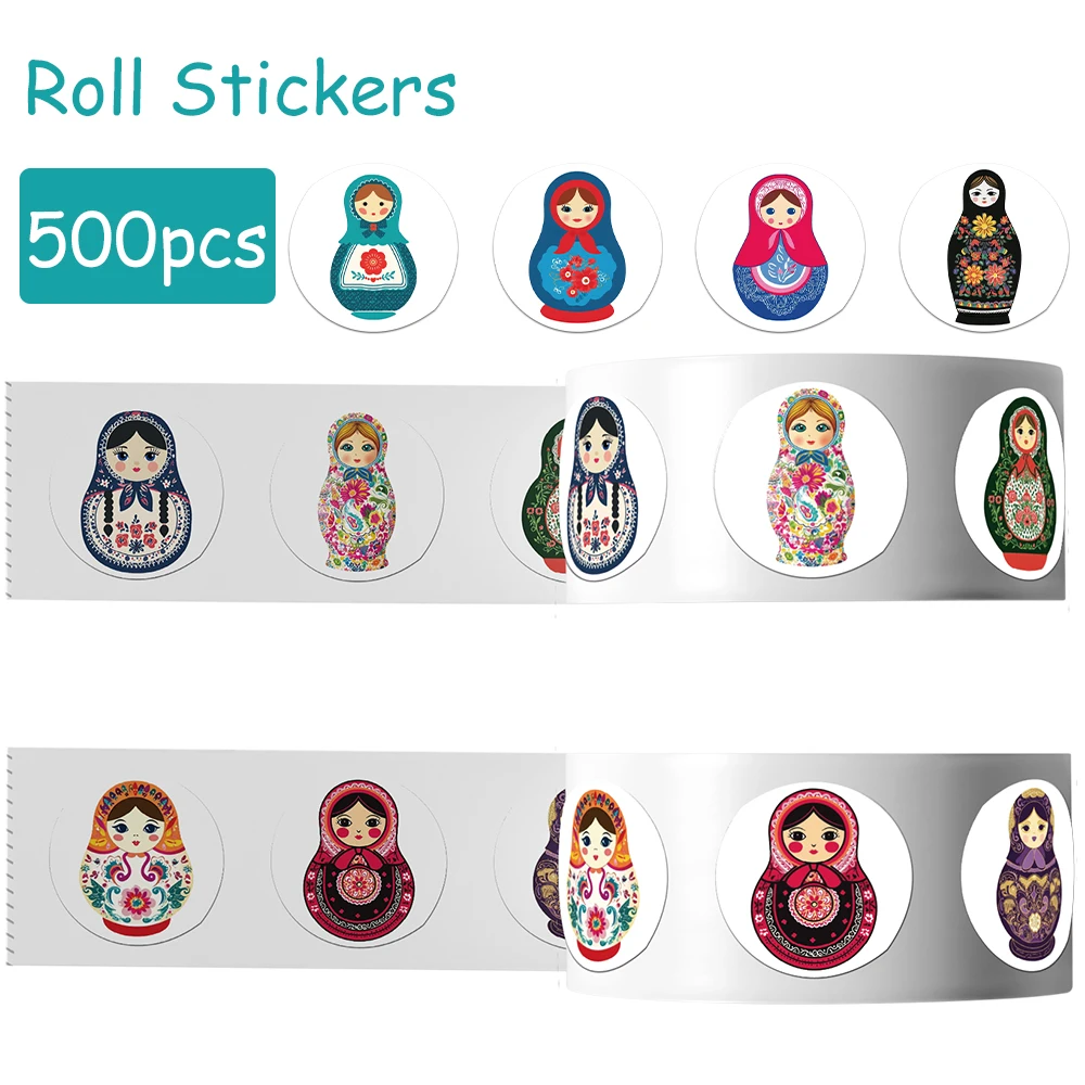 500pcs Cartoon Matryoshka Roll Stickers Decals For Phone Laptop Notebook Skateboard Letter DIY Aesthetic Waterproof Stickers