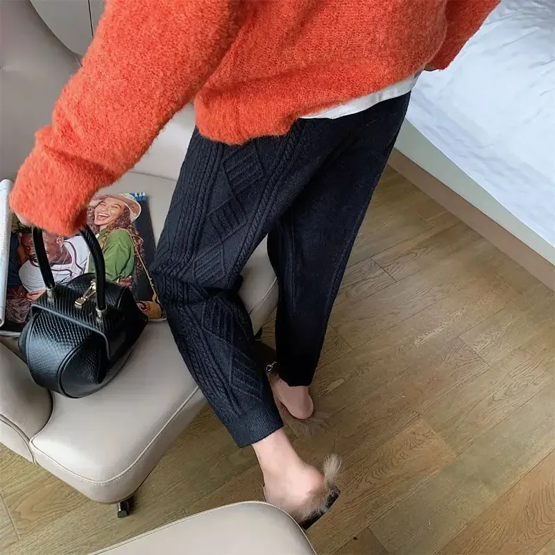 Knitted Pants Autumn and Winter Korean Versatile Thickened Elastic Waist Slim Fried Dough Twists Pants Leggings Pants Women
