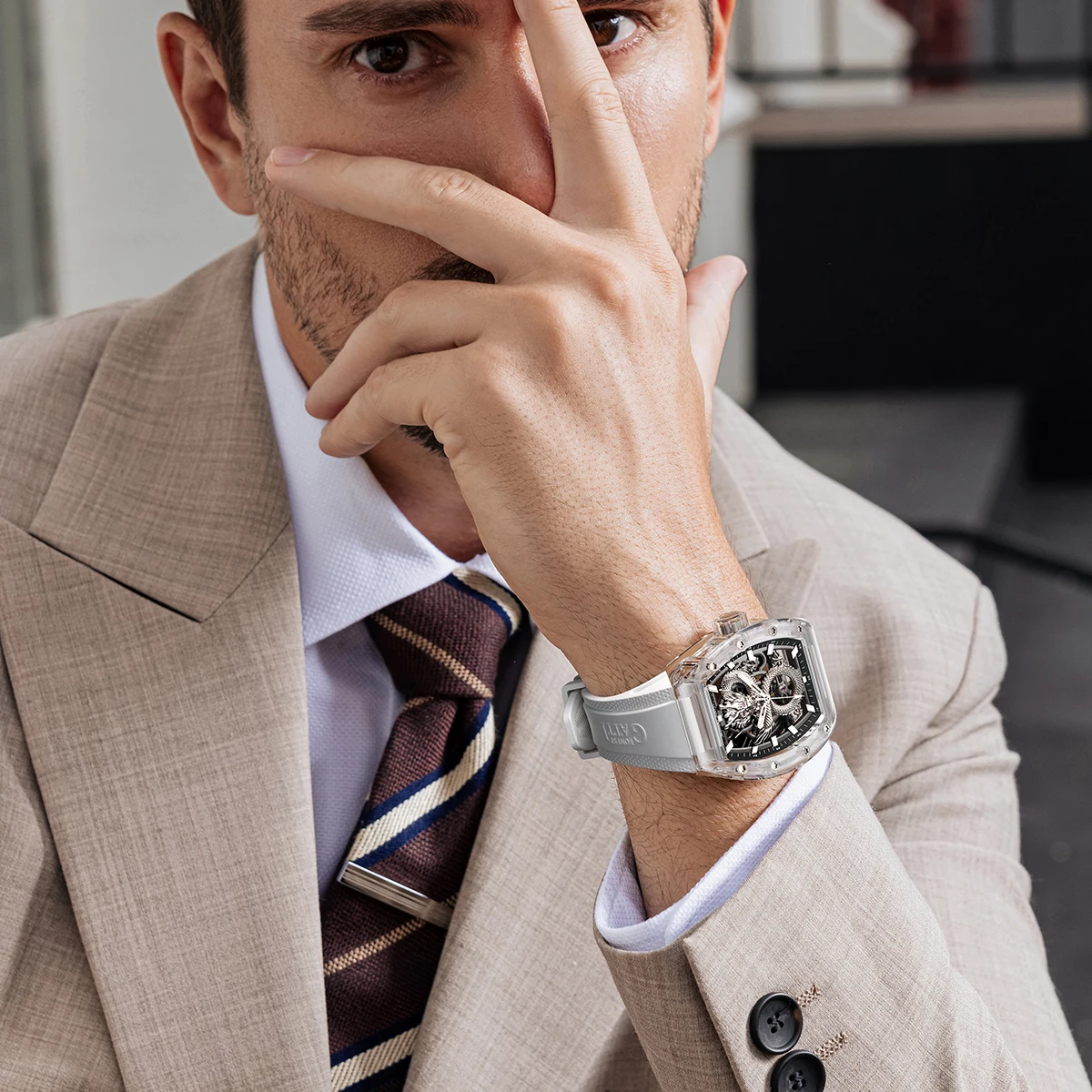 

BONEST GATTI BG9980 Mechanical Watch for Men Tonneau Dragon Transparent Crystal 5ATM Waterproof Sapphire Crystal Wristwatch